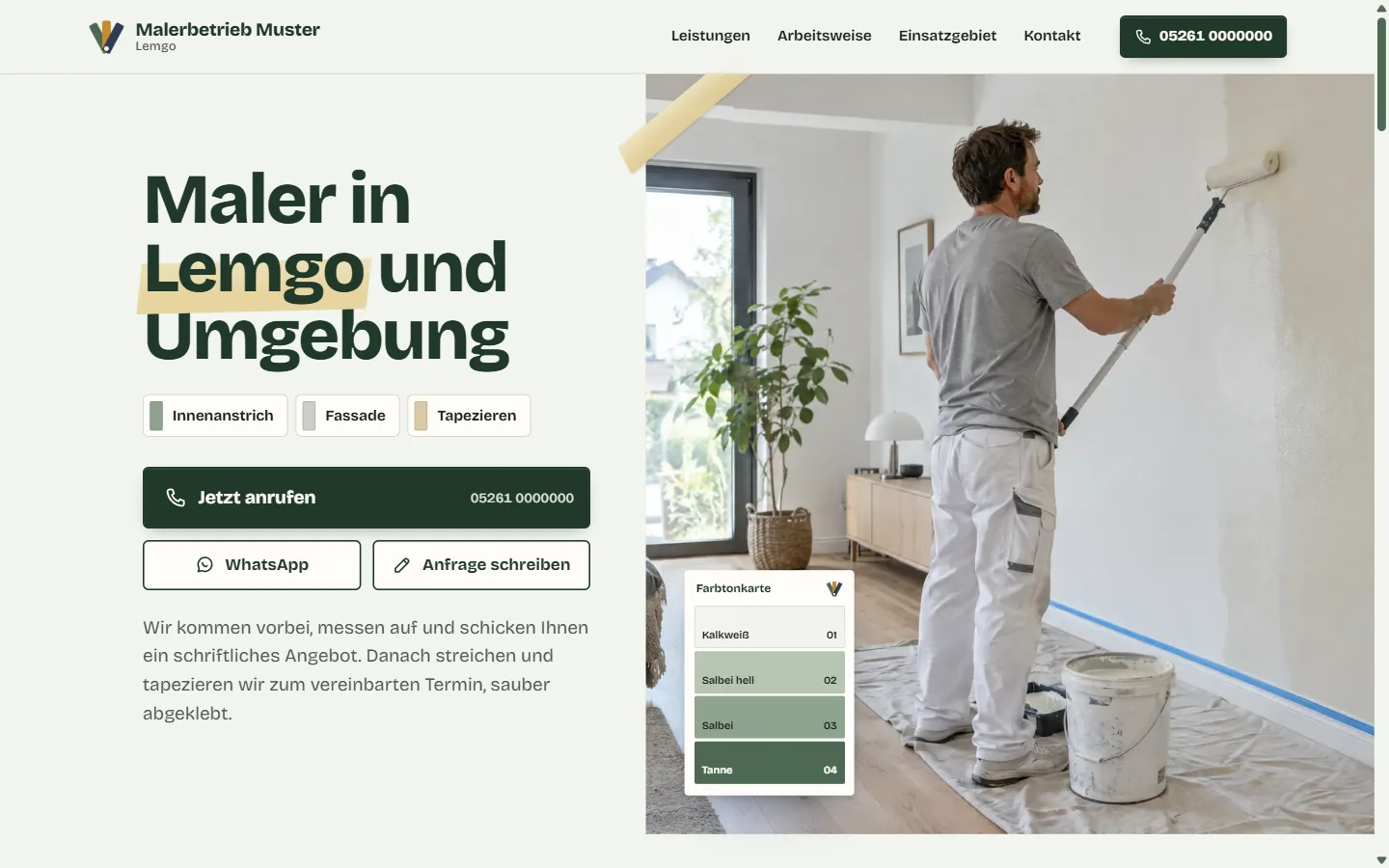Startseite des Beispiel-Entwurfs für den Malerbetrieb Muster