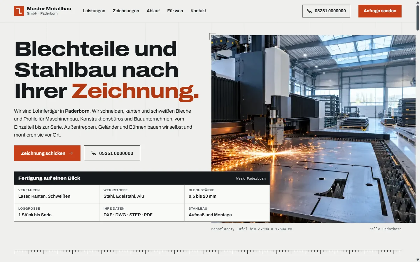 Startseite des Beispiel-Entwurfs für die Muster Metallbau GmbH