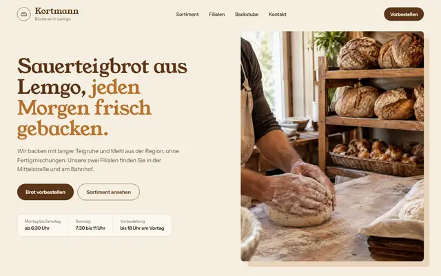 Beispiel-Entwurf: Startseite einer Bäckerei (ausgedachter Betrieb)