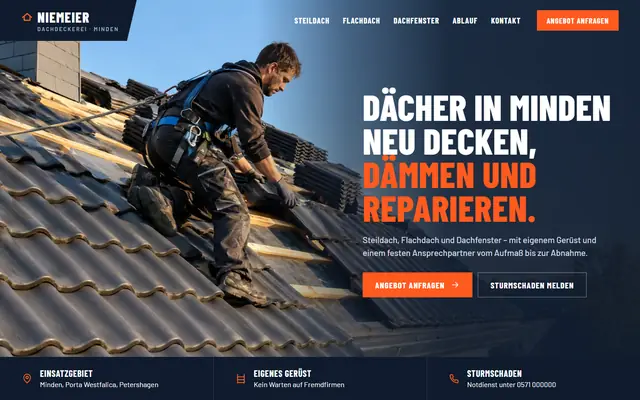 Beispiel-Entwurf: Startseite einer Dachdeckerei (ausgedachter Betrieb)