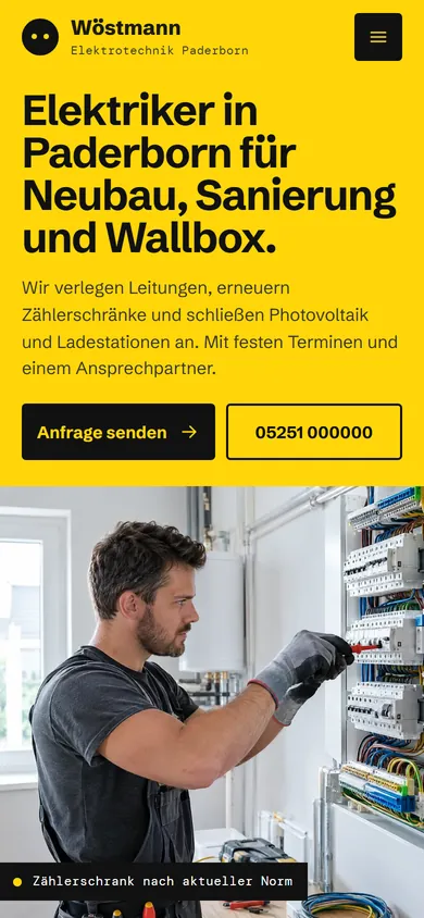 Beispiel-Entwurf: Startseite eines Elektrobetriebs auf dem Handy (ausgedachter Betrieb)