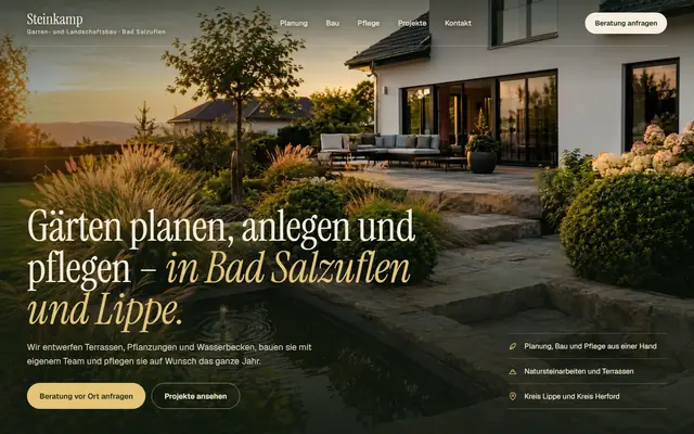 Beispiel-Entwurf: Startseite eines Betriebs für Garten- und Landschaftsbau (ausgedachter Betrieb)