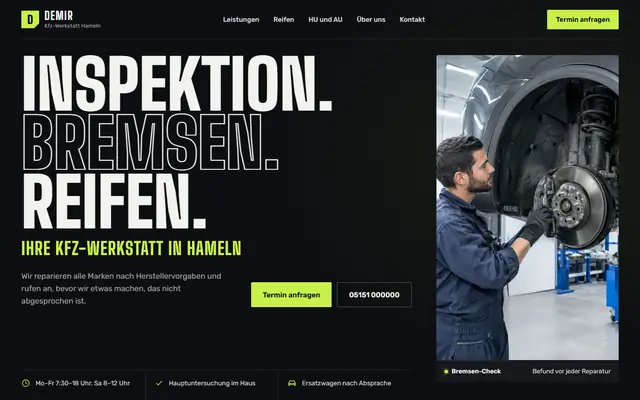 Beispiel-Entwurf: Startseite einer Kfz-Werkstatt (ausgedachter Betrieb)