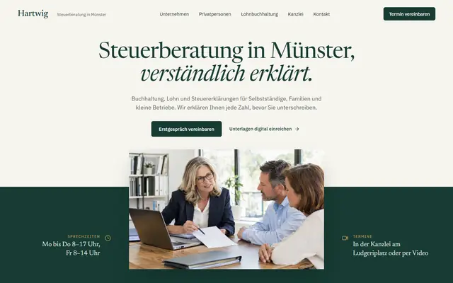 Beispiel-Entwurf: Startseite einer Steuerkanzlei (ausgedachter Betrieb)