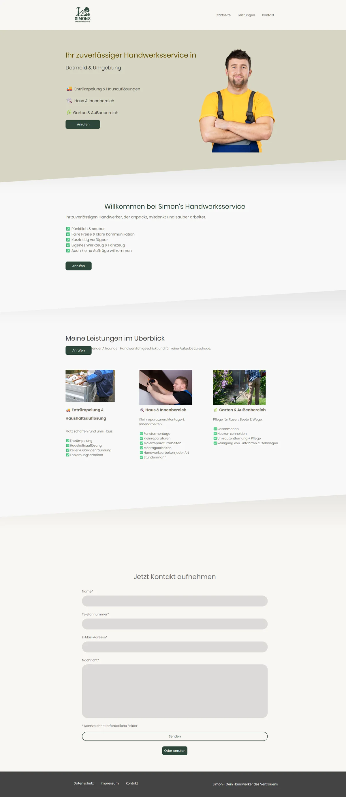 Alte Website von Simons Handwerksservice, komplette Seite am Rechner