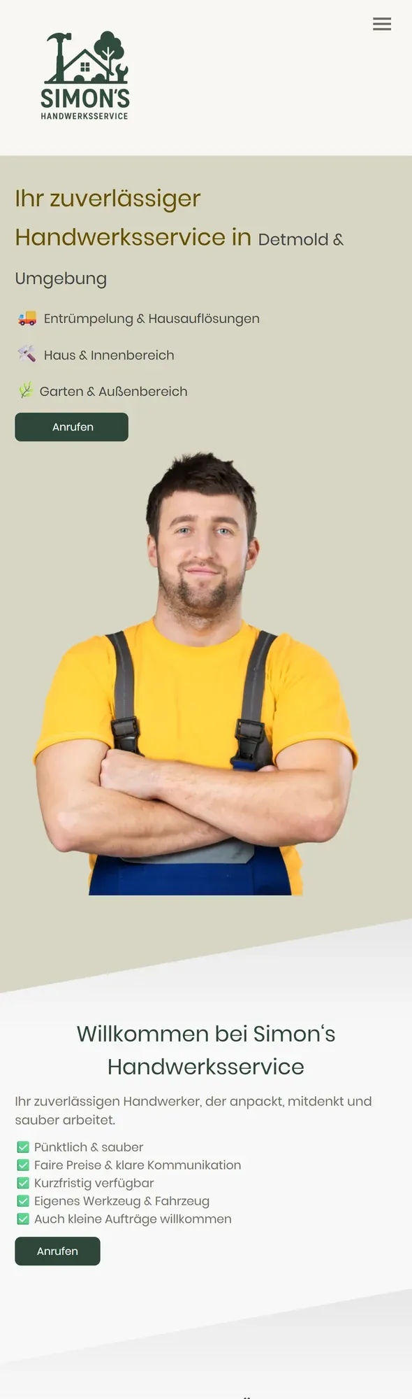 Alte Startseite von Simons Handwerksservice auf dem Handy